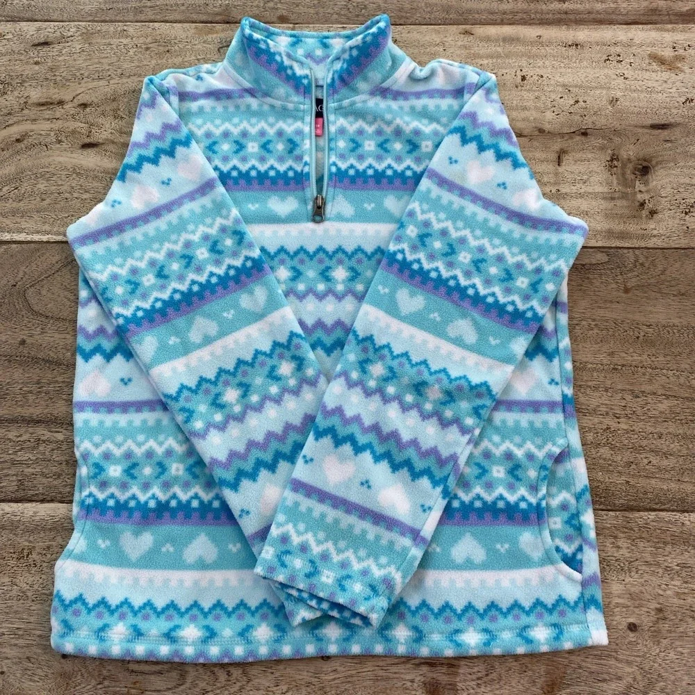 The Children's Place Girls Fleece Pullover Heart Print Half Zip Size X L (14)